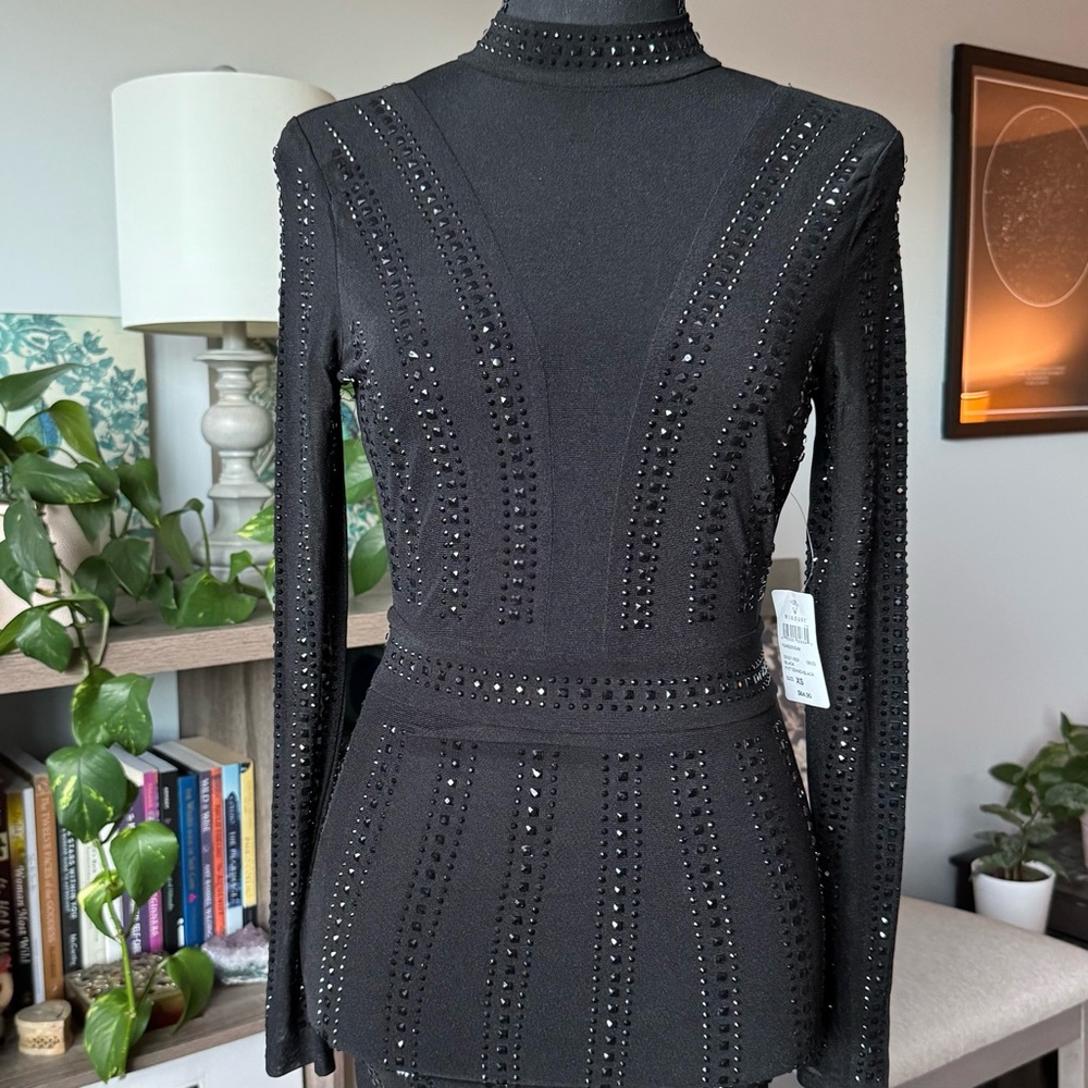 L/S Black Rhinestone Bodycon Dress